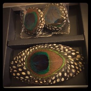 Peacock feather earrings and hair pin set